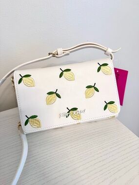 Betsey Johnson White Crossbody Bag with Lemon Embroidery